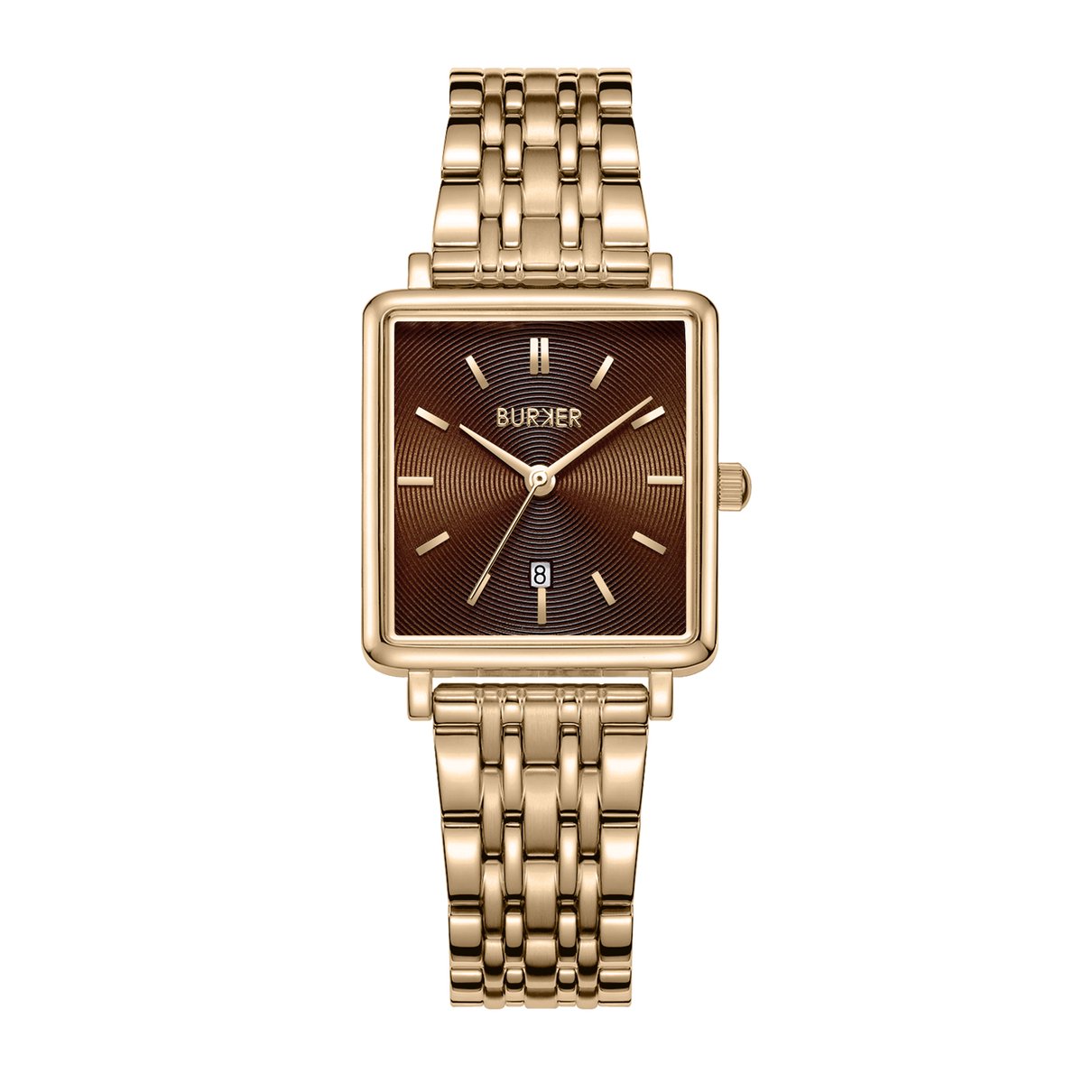 BURKER Daisy Horloge Dames - Vierkant - Goud Bruin - Schakelband - 28mm