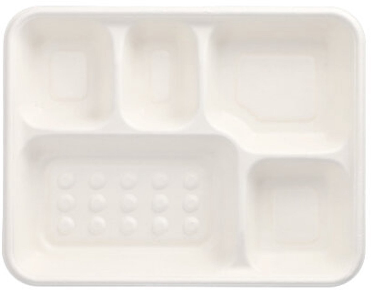 25 Menuschaal, suikerriet pure 5-vaks 3,7 cm x 22 cm x 28,2 cm wit