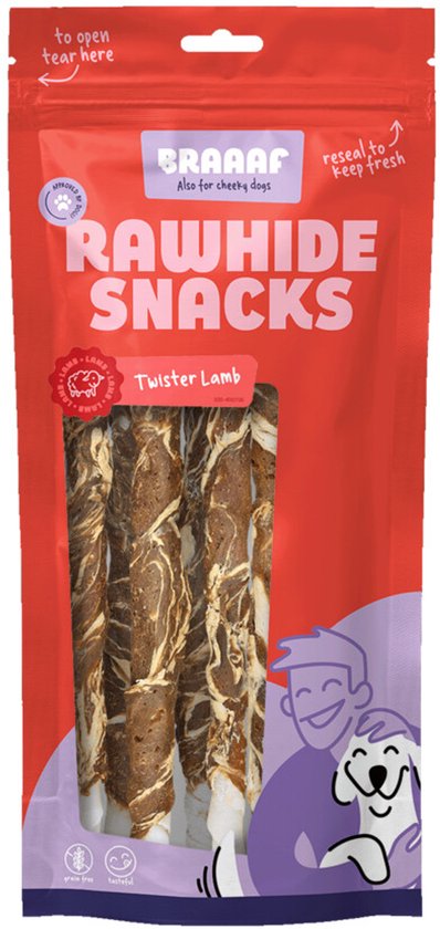 Braaaf Twister Hondensnack Lam - Vis - 180 gr