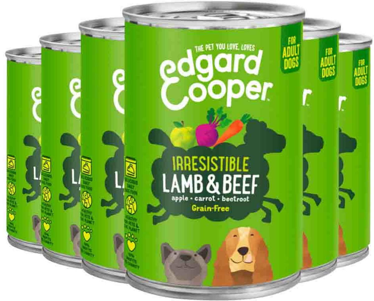 6x Edgard & Cooper Blik Honden Natvoer Hondenvoer Lam - Rund 400 gr