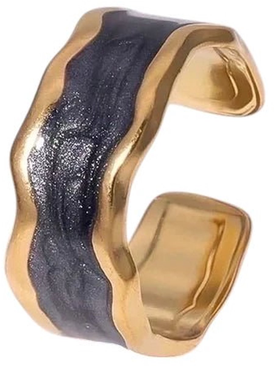 Aramat Jewels | Ringen | Stalen Damesring - Parelmoer - 8mm - Verstelbaar - Grijs | Grijs | |8mm | Staal | Volwassenen | Verkleurd niet