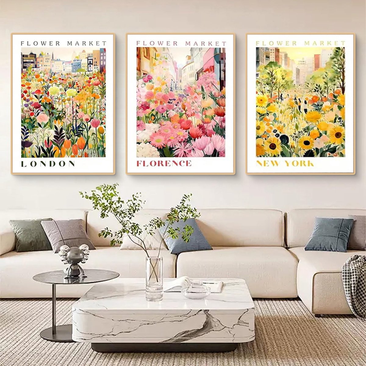 Azomor® Set van drie kleurrijke bloemenposters voor sfeervolle wanddecoratie