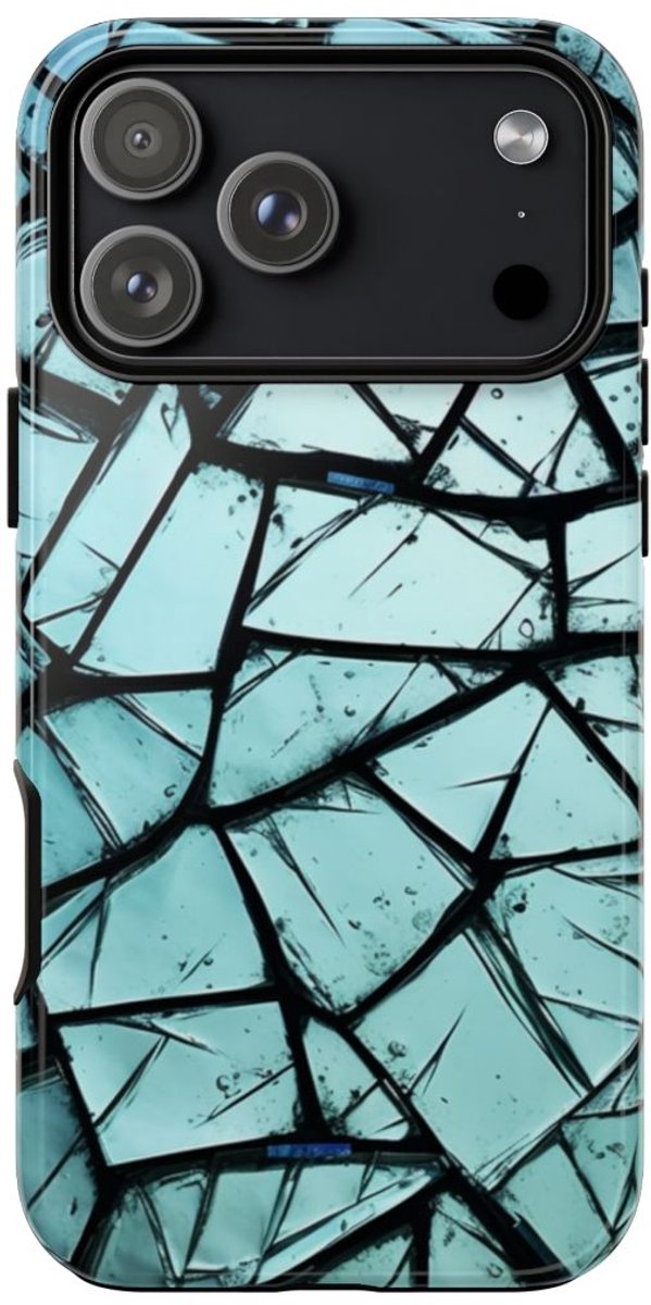 Blauw Gebroken Glaspatroon – Telefoonhoesje Geschikt voor iPhone 17 Pro Max