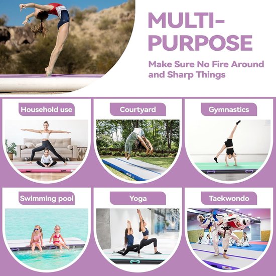 KM KM Fit Opblaasbare turnmat, airtrack, gymnastiekmat, 3 m, turnmat, opblaasbare fitnessmat, gymnastiekmat, inclusief draagtas, elektrische luchtpomp & reparatieset, trainingsmat, uv-bestendig