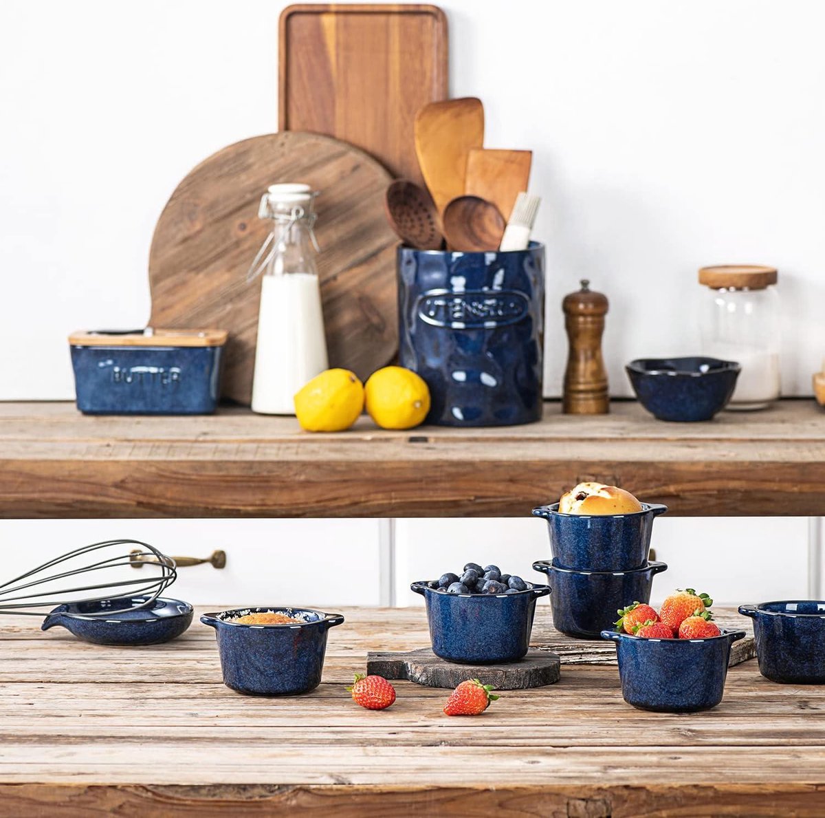 Allecto plus - Keramische kommen voor creme brulee - Mini custard cups 6 oz - Ovenkluiskommen soufflé gerechten voor het bakken - Individuele braadpan dipsaus - Blauw - Bakvormen set van 6 — cadeau in Kookcadeaus - foto 7