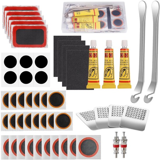 Kit de réparation portable Vélo TTLUOKER® - 36 rustines avec liquide de vulcanisation - Comprend des démonte-pneus et une mallette de rangement - Pour tous les Vélo
