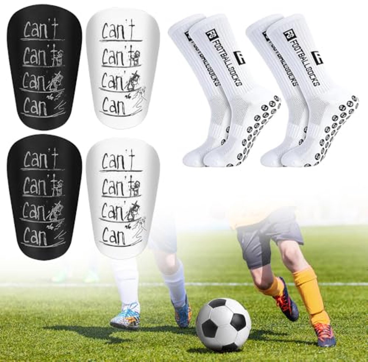Mini-scheenbeschermers en voetbalsokken set voor kinderen - Antislip grip, ideale pasvorm voor sport