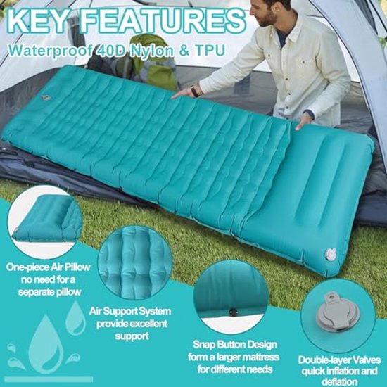 Zelfopblazende Outdoor Slaapmat met Pomp en Kussen - 12 cm Dikte, Ultralicht en Compact van Merkloos — afbeelding 3