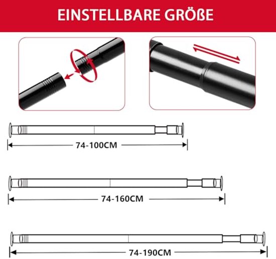 Kledingstang 70-103 cm - Uittrekbare Telescoopstang voor Kasten - Zwart - Diameter 25 mm — afbeelding 5