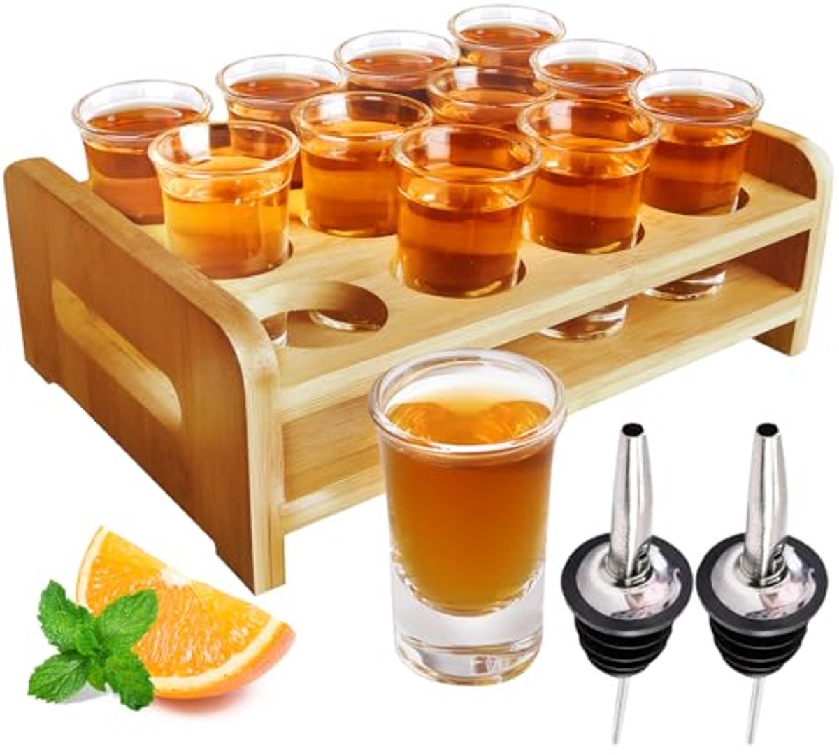 Set van 12 shotglazen met dienblad en serveerhouder - Ideaal voor feestje en bar
