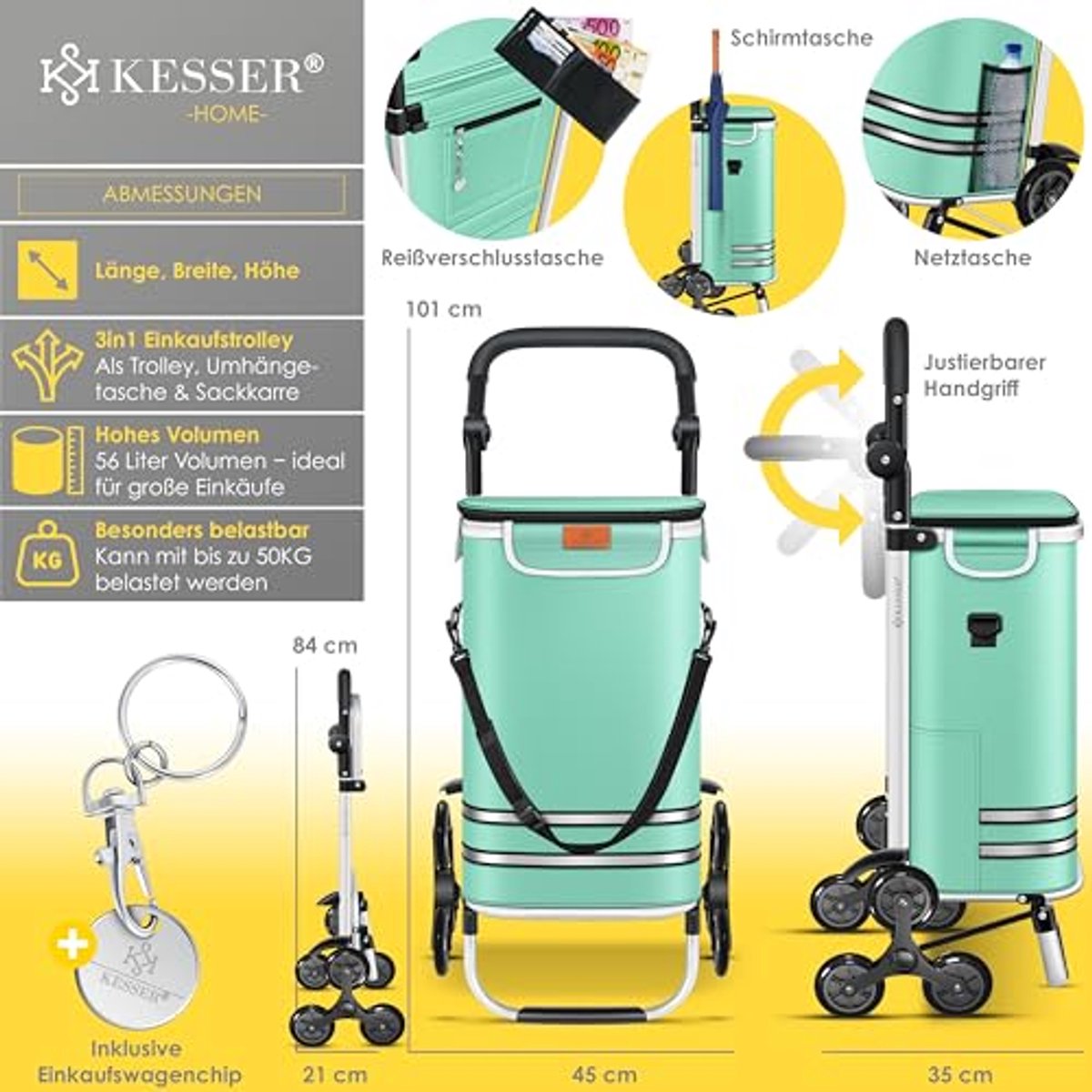 Boodschappentrolley trapklimmer met koelvak en inklapbaar ontwerp