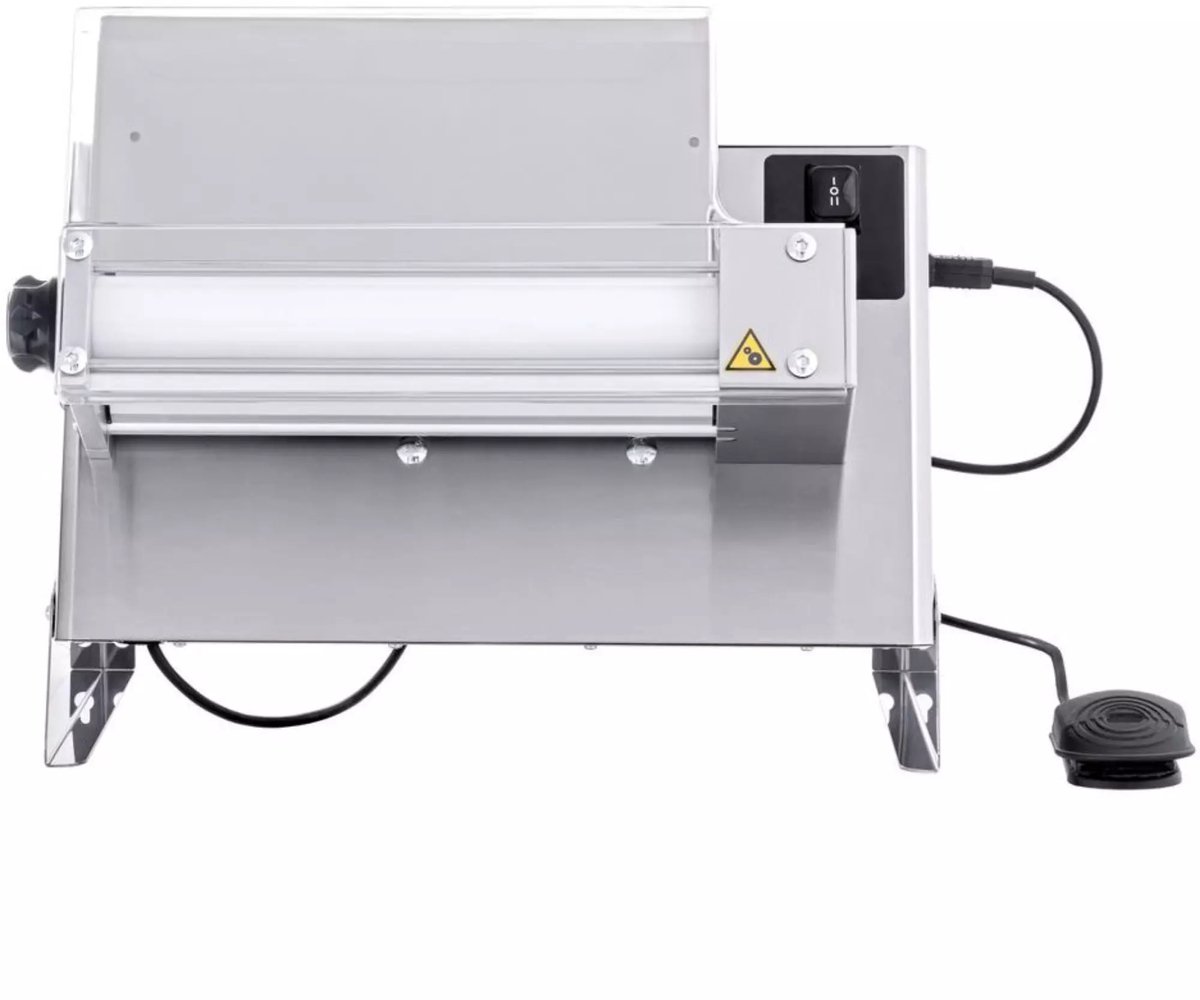 HENDI Elektrische deeguitrolmachine - roestvrij staal en HDPE - verstelbare dikte 0-4 mm - 48x33,5x(H)43 cm - zilver - voor pizza, pasta en ravioli