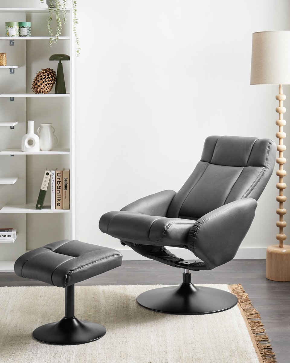 Afbeelding 3 van BELIANI APATE Relaxfauteuil met Voetenbank Zwart Vegan Leer