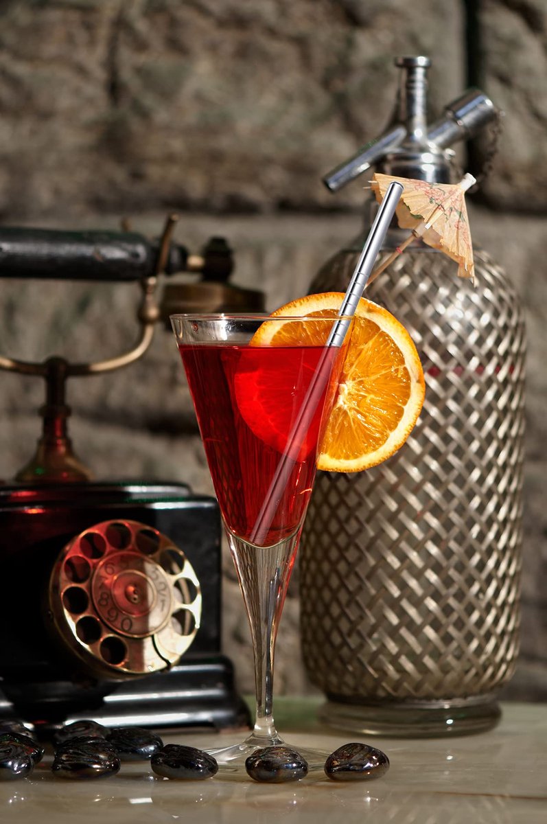 Ibenzoa® Herbruikbare roestvrijstalen cocktailrietjes met reinigingsborstel set van 8