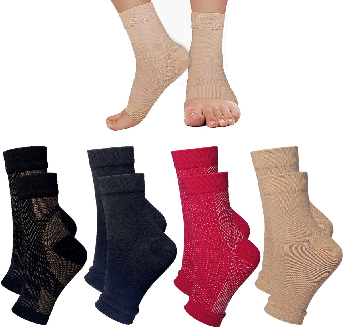 TuseRxln Compressiekousen - Compressie Sokken met Open Teen - 4 paar