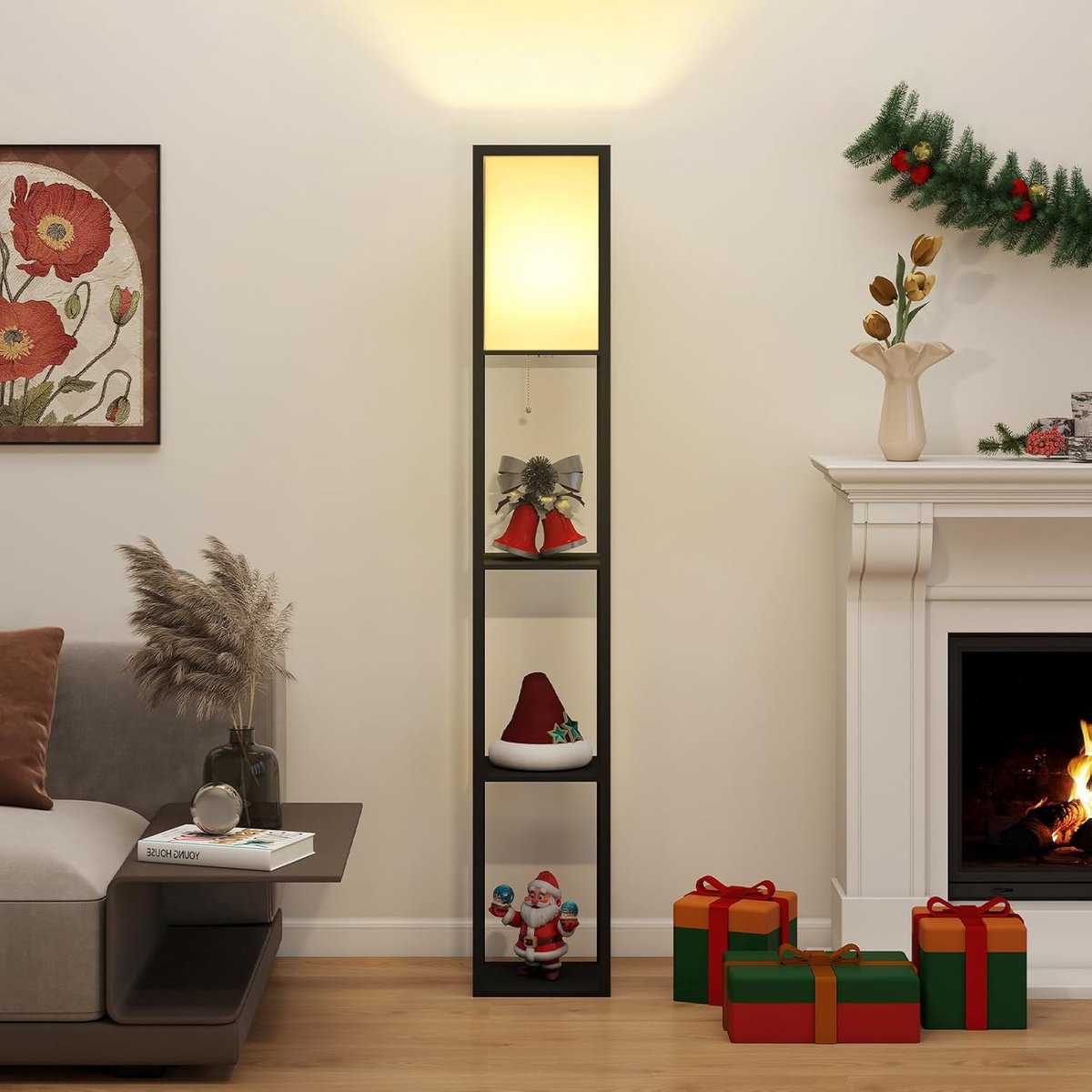 Puluomis- Vloerlamp - Staande lamp - Vloerlampen Woonkamer - Stalamp - Staande lampen woonkamer - Modern - 3-laags opbergrek - 160H x 26L x 26B cm - Zwart thumbnail 5