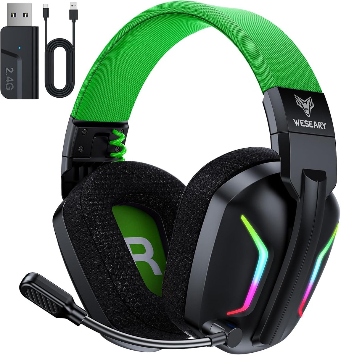 Draadloze Gamingheadset voor PC, PS5, PS4, Switch en Mac - 50mm Drivers, ENC Microfoon, Bluetooth, 50Uurs Batterij