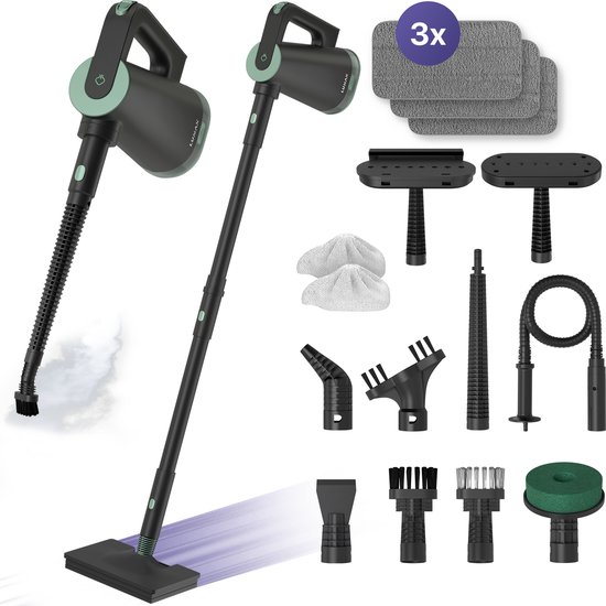 LUMAN 16 in 1 Stoomreiniger Én Handstoomreiniger V3 - Tapijtreiniger - Vlekkenreiniger - Vloerreiniger - Met 16 Opzetstukken en 3 Microvezeldoeken - Groen