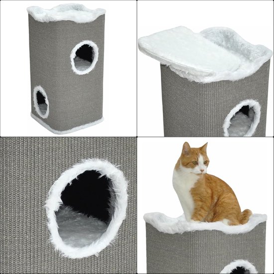 PawHut Krabton 70 Cm Hoog - Kattenkrabpaal Met 3 Niveaus En Holletjes Bruin