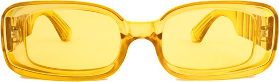 KIMU® Zonnebril Y2K Rechthoek - Geel Montuur - Gele Glazen - Volwassenen Zomer Zon Zonnetje Kleurrijk Dames Heren Feest Modern Vierkant Festival — afbeelding 3