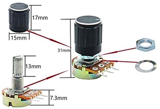 20pcs B5K B10K B20K B50K B100K Ohm Potentiometer Knob Linear ...