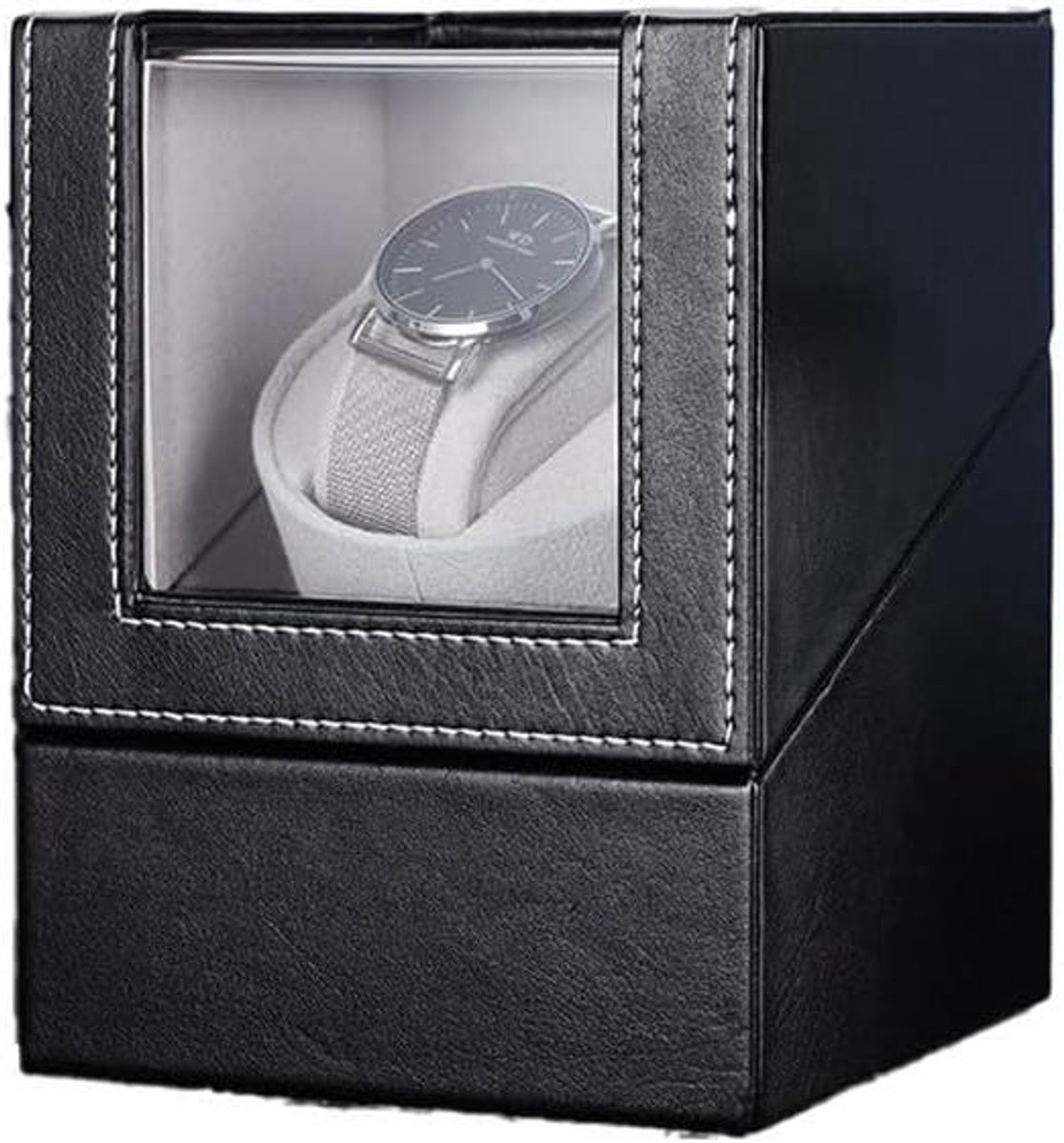 Allecto plus - Zwarte enkele watchwinder voor automatische horloges met stil motorisch kussen - Luxe watchwinderbox