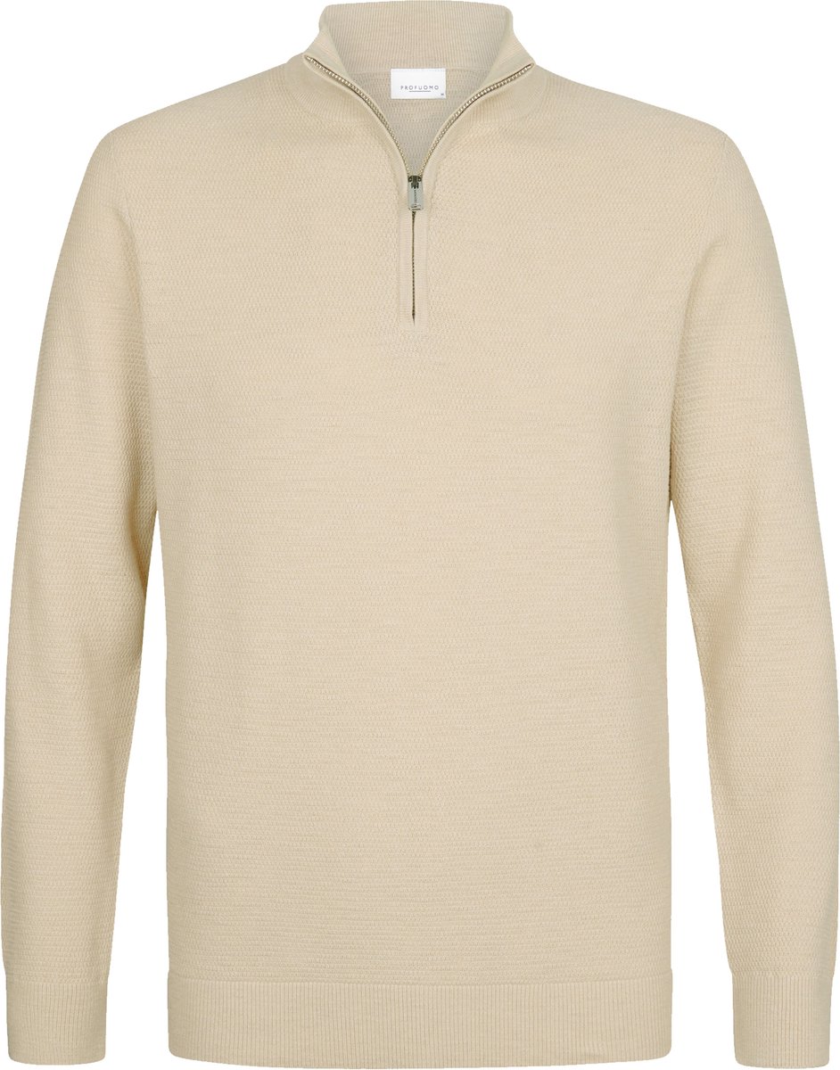 Profuomo Half Zip Pullover Structure Beige - Maat XL - Heren - Pullovers