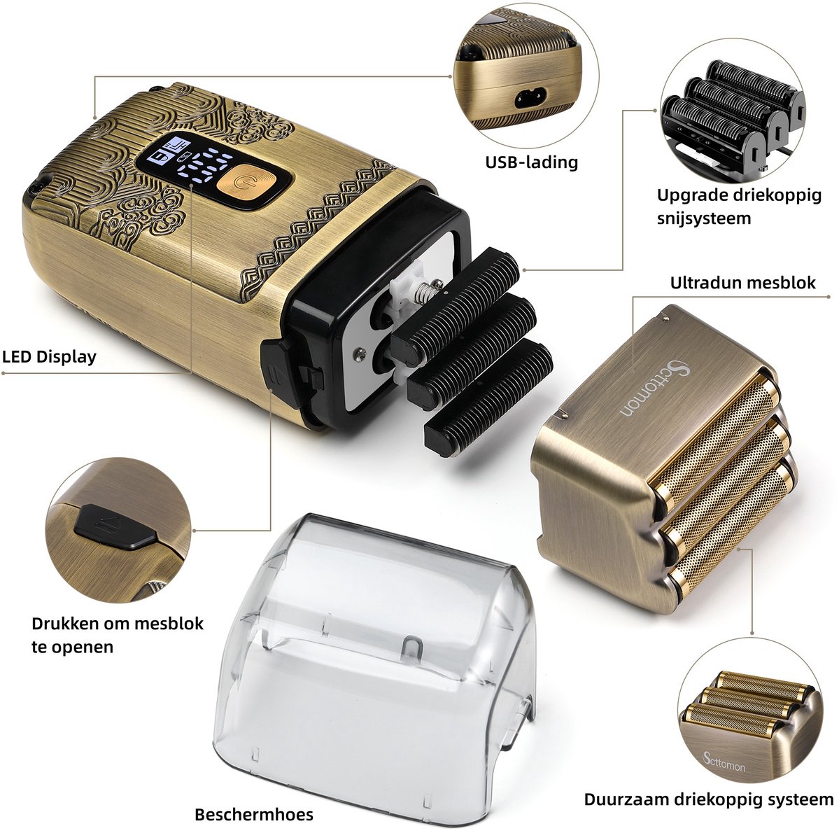 Hatteker Elektrisch Scheerapparaat met Drievoudig Mes - afbeelding 3