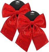 Décorations de Noël Mica Decorations - 2x - rouge - 24 x 28 cm - paillettes polyester - nœud de Noël