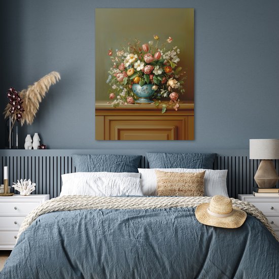 Poster 90x120 cm - Vaas - Pastel - Kleuren - Bloemen - Posters - Kamer decoratie - Wanddecoratie woonkamer - Muurdecoratie slaapkamer