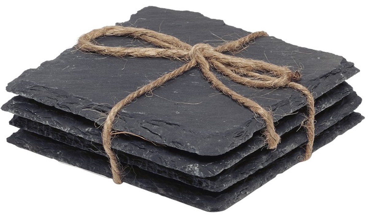 Cuisine Elegance Glazen onderzetters - 4x stuks - vierkant - leisteen - 10 cm