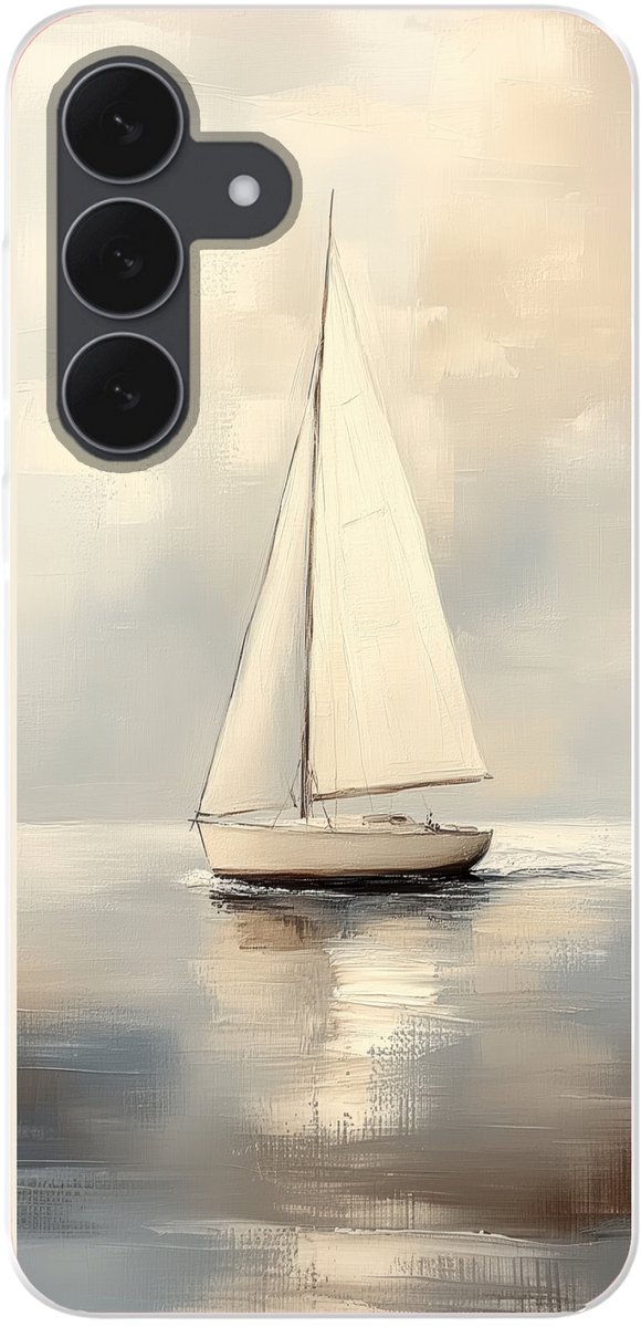 Telefoonhoesje Geschikt voor Samsung Galaxy S25 FE hoesje - Zeilschip - Zee - Bewolkt - Siliconen Telefoonhoesje Telefoonhoesje