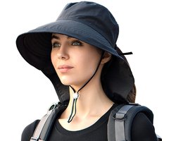 Outdoor-ZomerHoed-VoorDames-Zwart-Nylon-BreedKant-Waterafstotend-Ademend