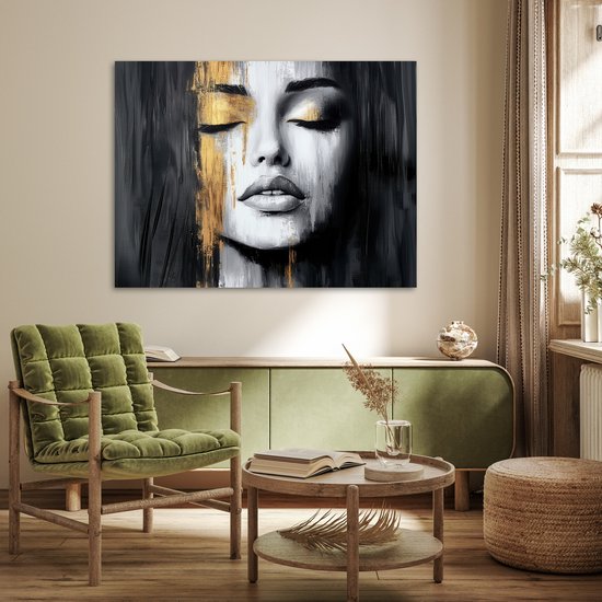 Affiche 120x90 cm - Visage - Femme - Coups de pinceau - Abstrait - Posters - Décoration chambre - Décoration murale salon - Décoration murale chambre