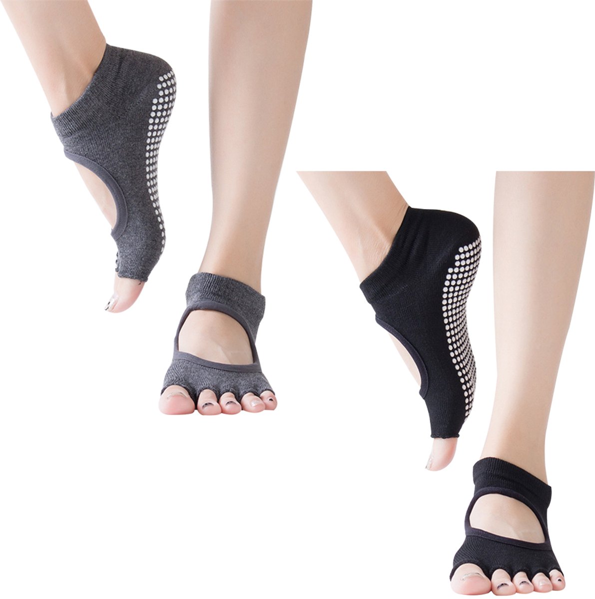 TuseRxln Yoga & Pilates sokken - Sportsokken - anti slip dichte tenen - 2 stukken - voor Pilates, Yoga en Piloxing