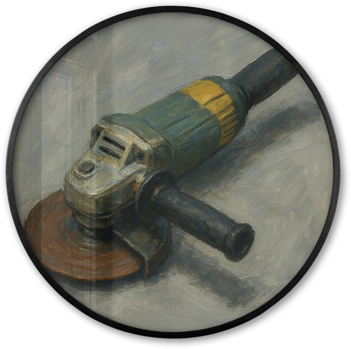 FrameYourWall Poster in lijst Rond - Fotolijst 60x60 cm - Posters - Haakse slijper - Schilderij - Gereedschap - Ronde posterlijst zwart - Decoratie - Wanddecoratie woonkamer - Muurdecoratie slaapkamer Multicolor