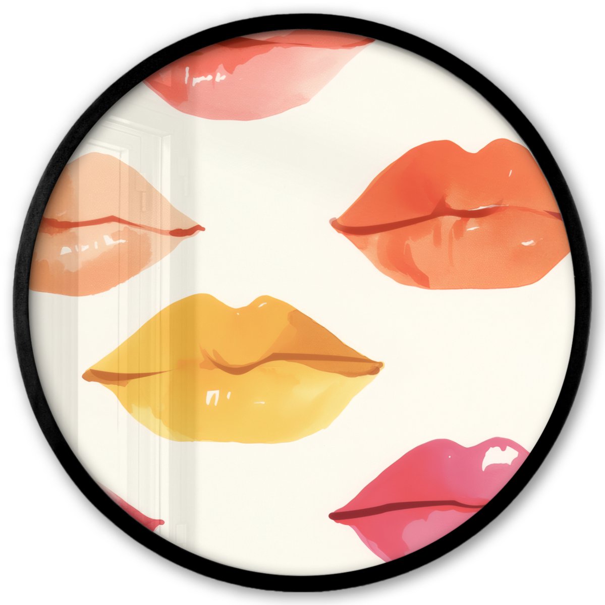 FrameYourWall Poster in lijst Rond - Fotolijst 40x40 cm - Posters - Lippen - Kleurrijk - Glanzend - Ronde posterlijst zwart - Decoratie - Wanddecoratie woonkamer - Muurdecoratie slaapkamer