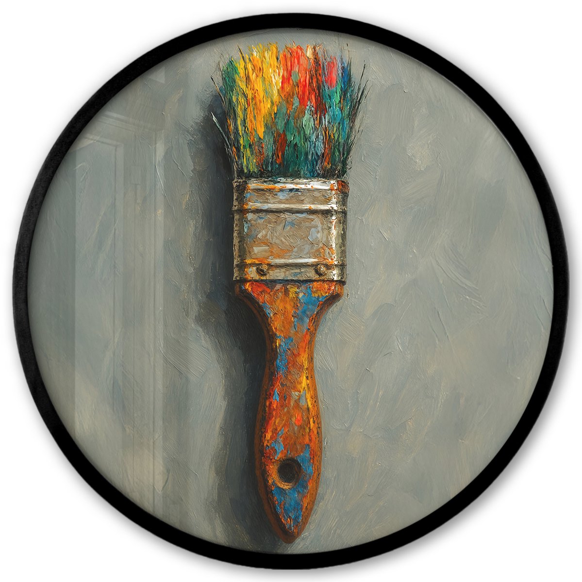 FrameYourWall Poster in lijst Rond - Fotolijst 40x40 cm - Posters - Verf - Kwast - Schilderij - Ronde posterlijst zwart - Decoratie - Wanddecoratie woonkamer - Muurdecoratie slaapkamer