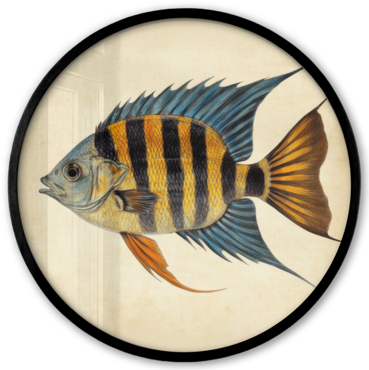 FrameYourWall Poster in lijst Rond - Fotolijst 40x40 cm - Posters - Vis - Tropisch - Strepen - Vinnen - Ronde posterlijst zwart - Decoratie - Wanddecoratie woonkamer - Muurdecoratie slaapkamer