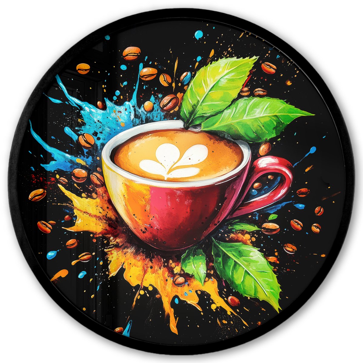 FrameYourWall Poster in lijst Rond - Fotolijst 40x40 cm - Posters - Koffie - Graffiti - Drinken - Abstract - Ronde posterlijst zwart - Decoratie - Wanddecoratie woonkamer - Muurdecoratie slaapkamer Graffiti - Koffie