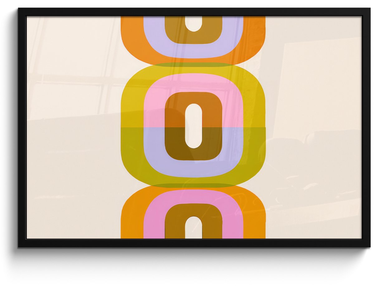 FrameYourWall Poster in lijst - Fotolijst 90x60 cm - Posters - Stapel - Vormen - Geblokt - Oranje - Posterlijst zwart - Decoratie - Wanddecoratie woonkamer - Muurdecoratie slaapkamer