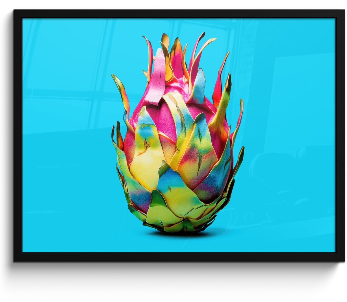 FrameYourWall Poster in lijst - Fotolijst 80x60 cm - Posters - Drakenfruit - Blauw - Levendig - Posterlijst zwart - Decoratie - Wanddecoratie woonkamer - Muurdecoratie slaapkamer