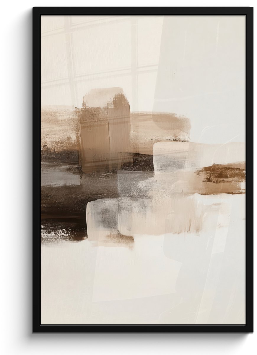 FrameYourWall Poster in lijst - Fotolijst 60x90 cm - Posters - Penseelstreken - Abstract landschap - Rust - Posterlijst zwart - Decoratie - Wanddecoratie woonkamer - Muurdecoratie slaapkamer