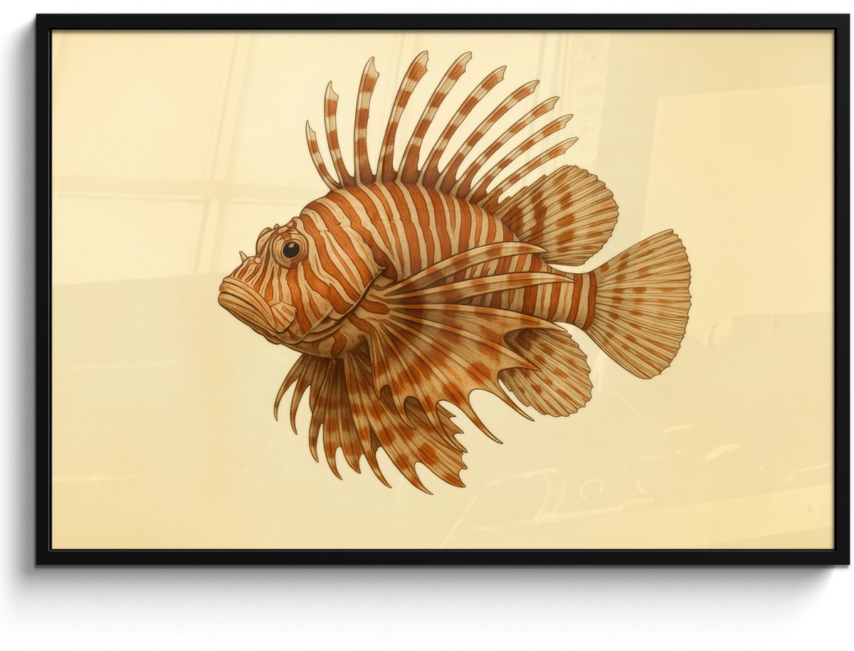 FrameYourWall Poster in lijst - Fotolijst 120x80 cm - Posters - Strepen - Vis - Rond - Stekels - Posterlijst zwart - Decoratie - Wanddecoratie woonkamer - Muurdecoratie slaapkamer Vis - Stekels