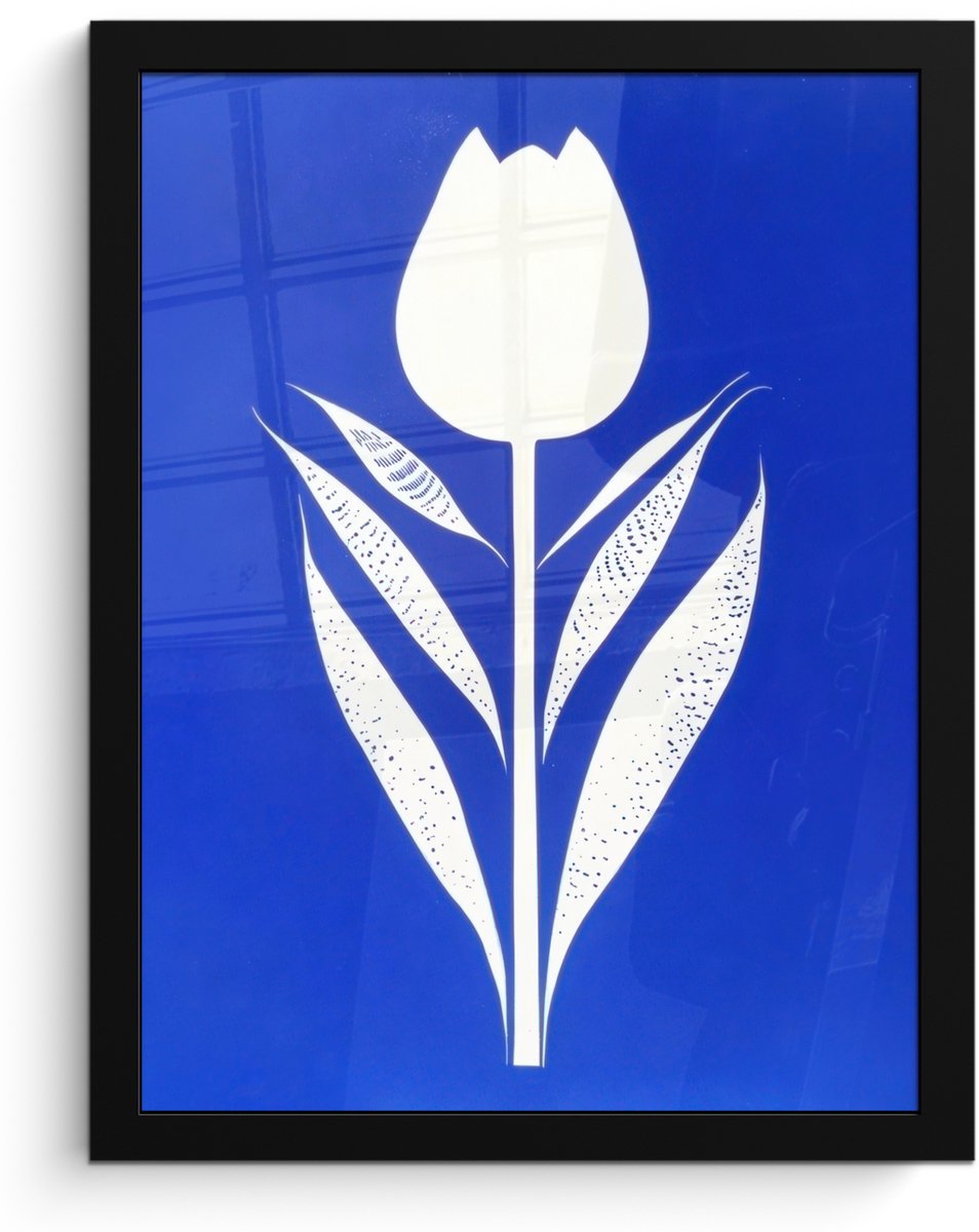 FrameYourWall Poster in lijst - Fotolijst 30x40 cm - Posters - Tulp - Minimalistisch - Bladeren - Wit - Posterlijst zwart - Decoratie - Wanddecoratie woonkamer - Muurdecoratie slaapkamer Tulp - Bladeren