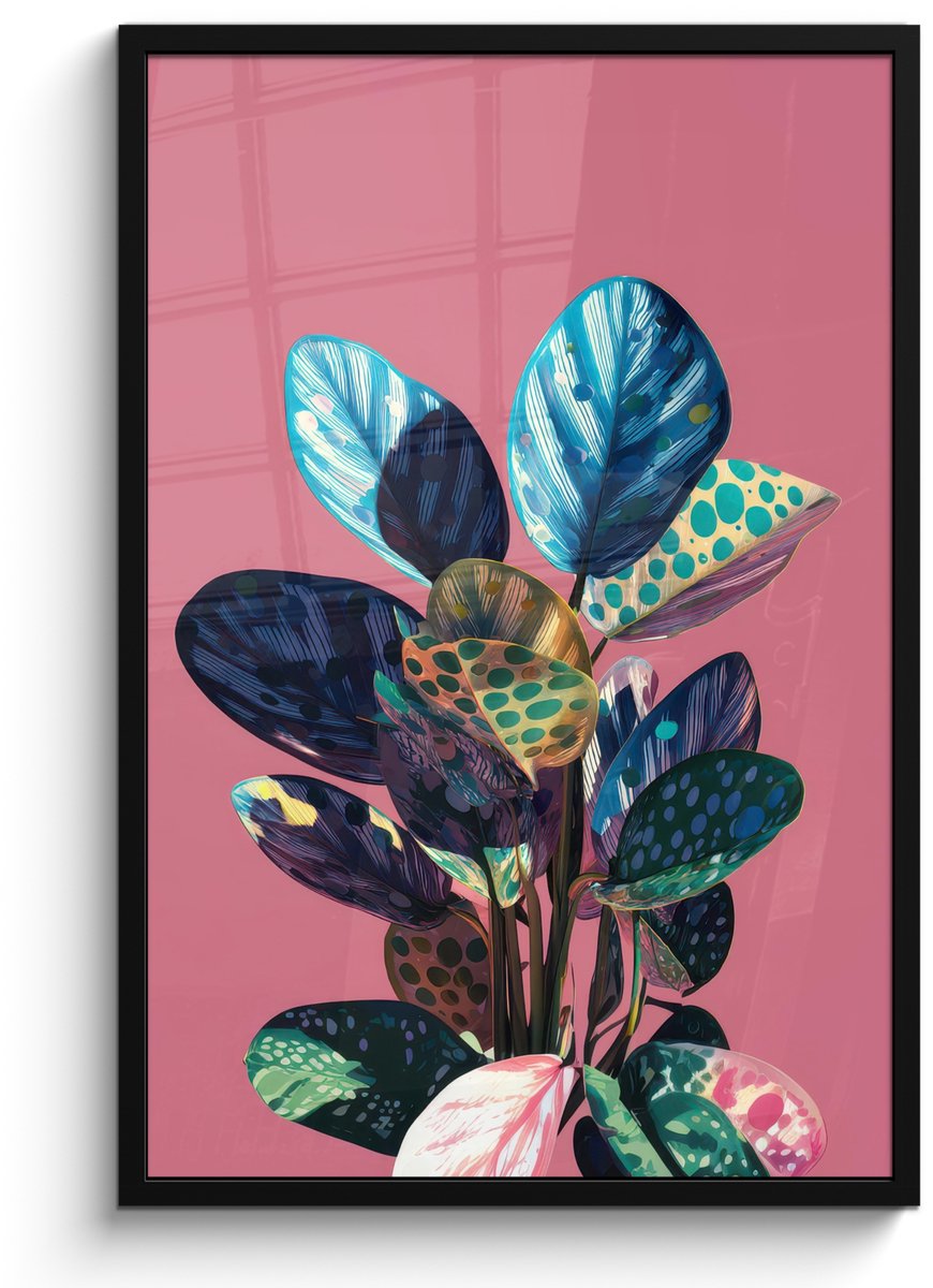 FrameYourWall Poster in lijst - Fotolijst 60x90 cm - Posters - Plant - Bladeren - Stippen - Abstract - Posterlijst zwart - Decoratie - Wanddecoratie woonkamer - Muurdecoratie slaapkamer