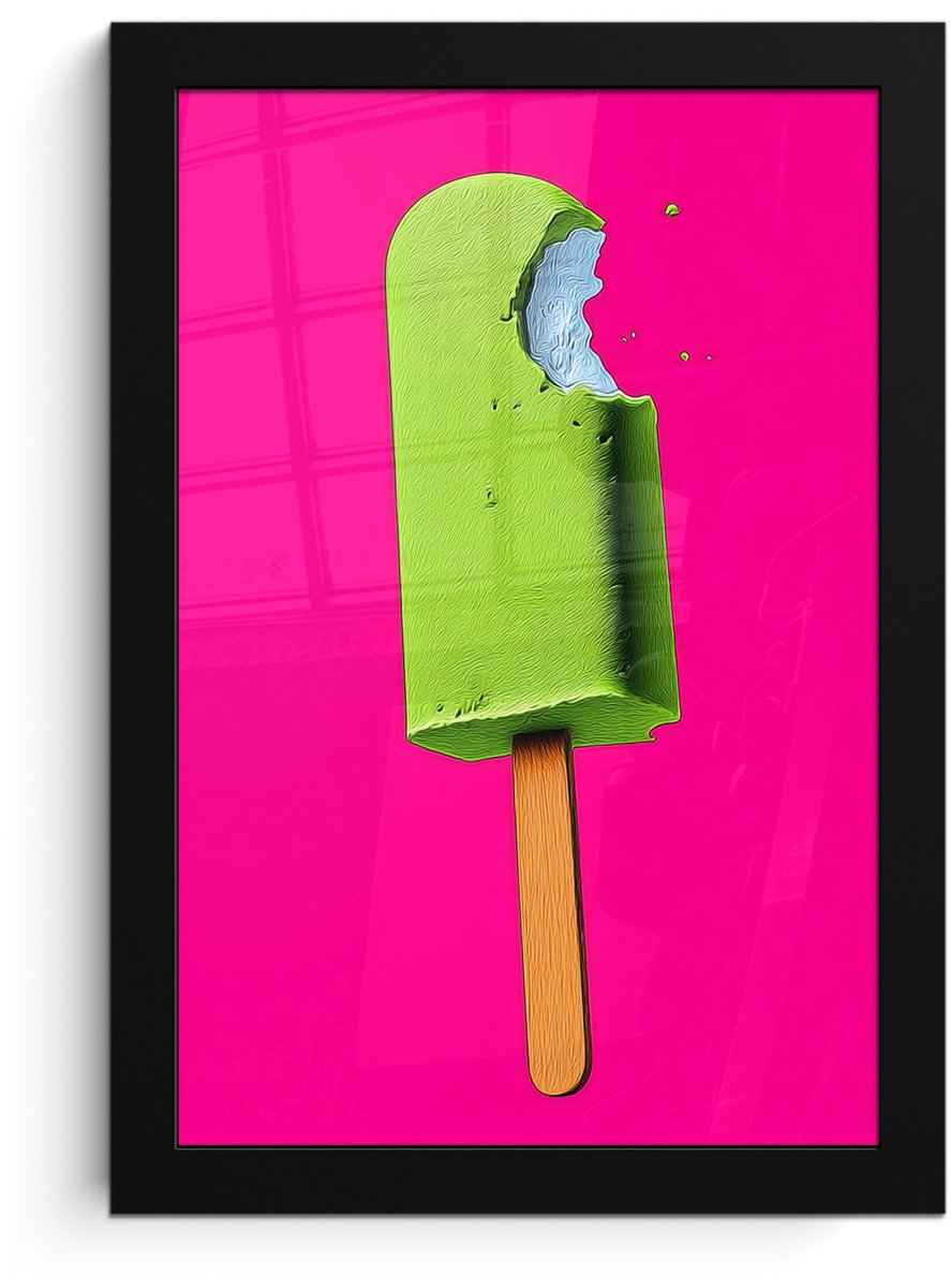 FrameYourWall Poster in lijst - Fotolijst 20x30 cm - Posters - Ijsje - Stokje - Minimalistisch - Groen - Posterlijst zwart - Decoratie - Wanddecoratie woonkamer - Muurdecoratie slaapkamer
