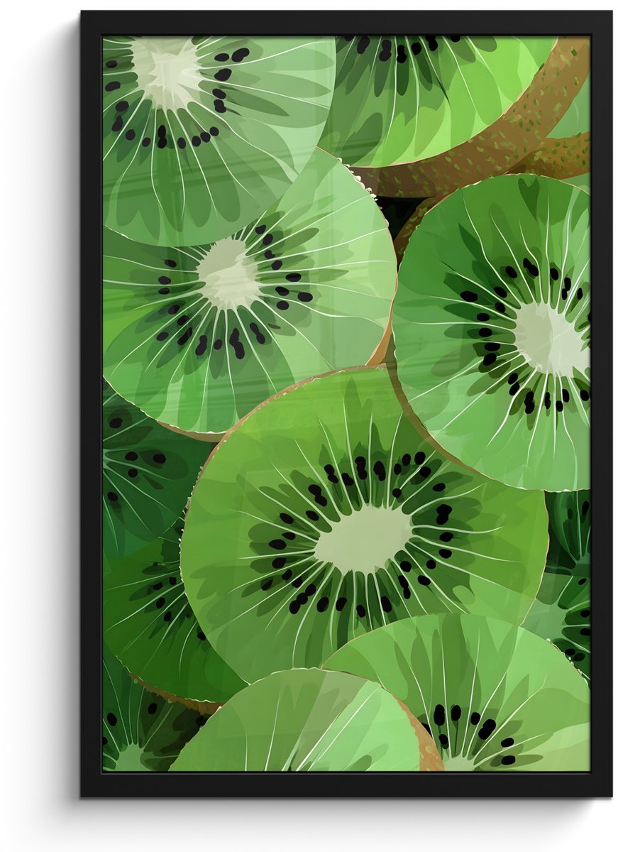 FrameYourWall Poster in lijst - Fotolijst 40x60 cm - Posters - Kiwi - Groen - Pitten - Posterlijst zwart - Decoratie - Wanddecoratie woonkamer - Muurdecoratie slaapkamer
