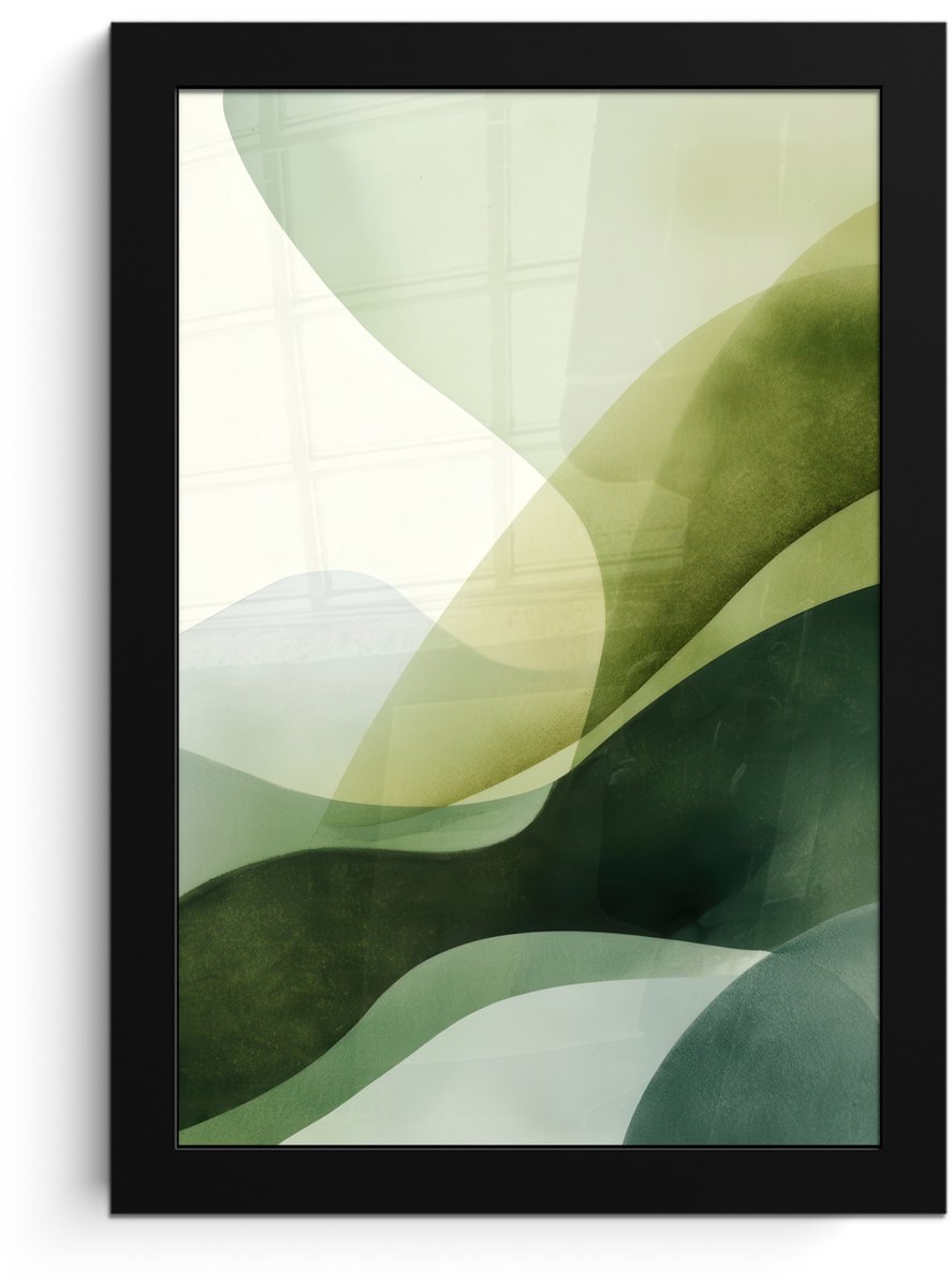 FrameYourWall Poster in lijst - Fotolijst 20x30 cm - Posters - Golven - Abstract - Lichtgroen - Sierlijk - Posterlijst zwart - Decoratie - Wanddecoratie woonkamer - Muurdecoratie slaapkamer