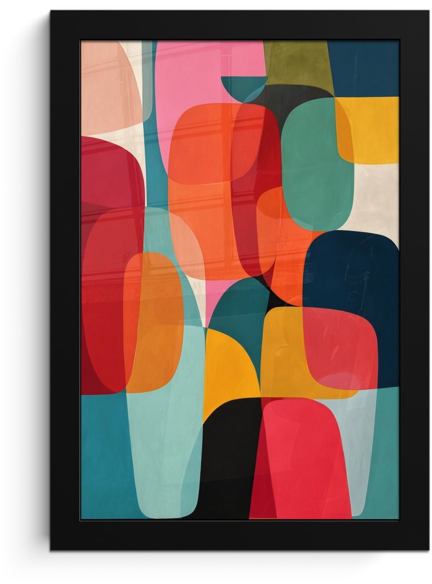 FrameYourWall Poster in lijst - Fotolijst 20x30 cm - Posters - Vormen - Kleurrijk - Abstract - Vlakken - Posterlijst zwart - Decoratie - Wanddecoratie woonkamer - Muurdecoratie slaapkamer Kleurbanen - Verticaal - Kleurrijk